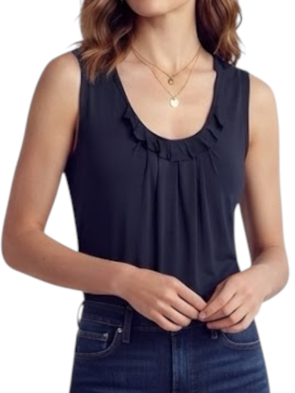 ARITZIA WILFRED Black Ruffle Trim Tank Top Pima Cotton Extra Small XS